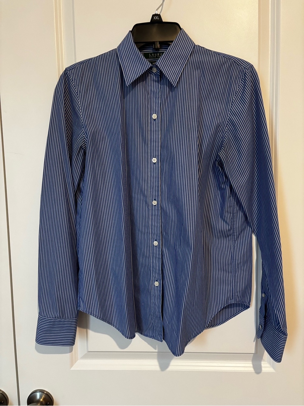 Women’s Ralph Lauren Blue and White Pinstripe Dress Shirt